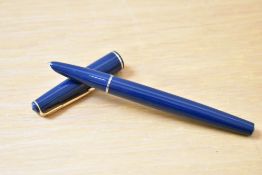 A Parker 17 Standard aerometric fill fountain pen in blue with gold trim bearing original chalk