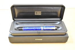 A boxed Parker Centenial MKII converter/Cartridge fill fountain pen in Lapis Lazulii with two cap