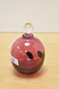 A John Ditchfield iridescent pink art glass scent bottle and stopper, of ovoid form and decorated