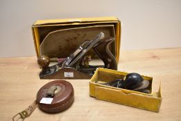 A boxed Stanley Bailey No.3 woodworking plane, together with Stanley 102 plane, and a vintage