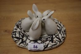 A Finnish Arabia ceramic Rabbits in Nest study, by Helja Liukko-Sundstrom (b.1938, Finnish),