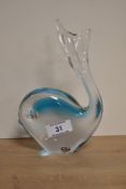 A Swedish art glass study of a whale by Konstglass, measuring 20cm high