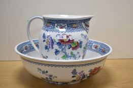 An early 20th Century Losol ware Chusan patterned jug and bowl set, measuring 25cm high