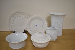A 19th Century Minton Parian Ware lidded pot, decorated in relief with a foliate design and