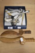Two 19th Century treen knitting sheaths, the largest measures 25cm high, and a small selection of