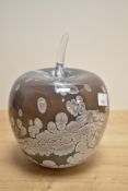 An attractive coloured art glass apple paperweight by Glasdon UK Ltd., etched to base, having a