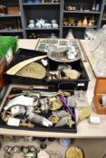 A mixed assortment of items comprising animal wall plaques, thimbles, cutlery and flatware etc.