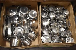 An assorted collection of stainless steel hotel ware, mainly Old Hall, to include hot water jugs