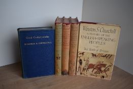 Winston S. Churchill. Four volumes of A History of the English-Speaking Peoples. Mixed editions,