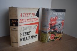Literature. First editions. Henry Williamson. Two titles: A Fox Under My Cloak (1955) & A Test to