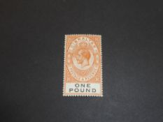 GIBRALTAR 1927 GV £1 RED ORANGE AND BLACK FINE MINT Lightly hinged to top £1 GV value from 1927,