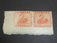 WESTERN AUSTRALIA 1860 PAIR OF 2d ORANGE VERMILLION MINT 2d Orange Vermillion a very fine unused