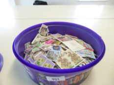 WORLD STAMP OFF PAPER COLLECTION IN OLD SWEET TUB, MOST MODERN ERA Old sweet tub with several