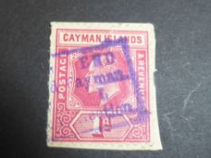 CAYMAN ISLANDS 1907/9 1d CARMINE ON PIECE WITH 'EAST END' RURAL CANX A fine example of this 1d