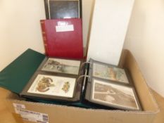 POSTCARDS; COLLECTION OF 5 ALBUMS & OLD SHOEBOX OF CARDS MUCH OVERSEAS Box with five postcard