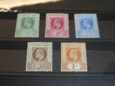 CAYMAN ISLANDS 1905 EVII SET OF 5 DEFINITIVES FINE MINT (SG8-12) Card with set of five EVII values