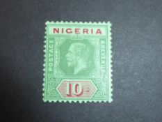 NIGERIA 1925 GV 10 SHILLING GREEN AND RED (DIE 1) MOUNTED MINT SG29 Mounted mint example of this
