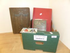 POSTCARDS + STAMP ALBUMS COLLECTION IN OLD FRUIT BOX - TOPOGRAPICAL, NAUTICAL P'CARDS Old fruit