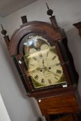 A 19th Century mahogany longcased clock having 8 day movement with painted dial named for Geo.
