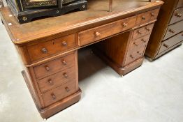 A Victorian mahogany pedestal desk, width approx. 130cm
