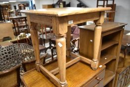 A vintage mahogany occasional table having turned frame, approx. 55 x 50cm