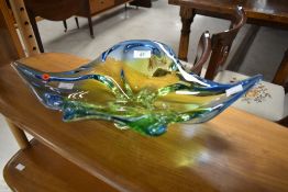 An Art glass bowl in hues of blue and green