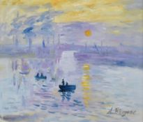 A 20th century continental school impressionist oil on board, colourful industrial river scene