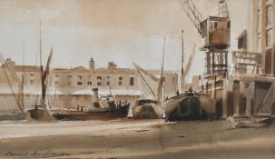 Dennis John Hanceri (b.1928, British), pen washes, 'Prospect of Whitby, in the 1930s' and another