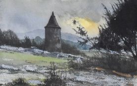 Donald Dakeyne (20th Century, British), watercolour, A hilltop folly, signed to the lower right,