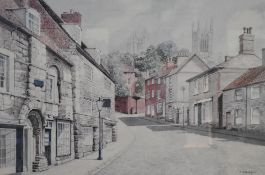 After R.G. Barton (20th Century, British), coloured print, 'Steep Hill, Lincoln', framed, mounted,