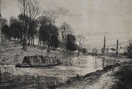 After Frederick Slocombe (1847-1920, British), etching, 'A College Walk, Oxford', framed and under