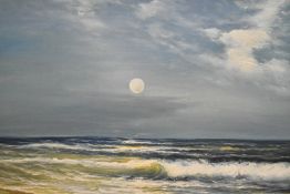 A 20th century oil on board, seascape, bearing signature T Stratton lower right, within a slender