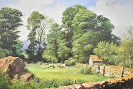 *local interest, Geoffrey H Pooley (British 1908-2006) oil on board 'Siesta in The Hyning' (