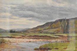 Reginald Aspinwall (British 1858-1921) watercolour, a pleasing landscape with meandering river to
