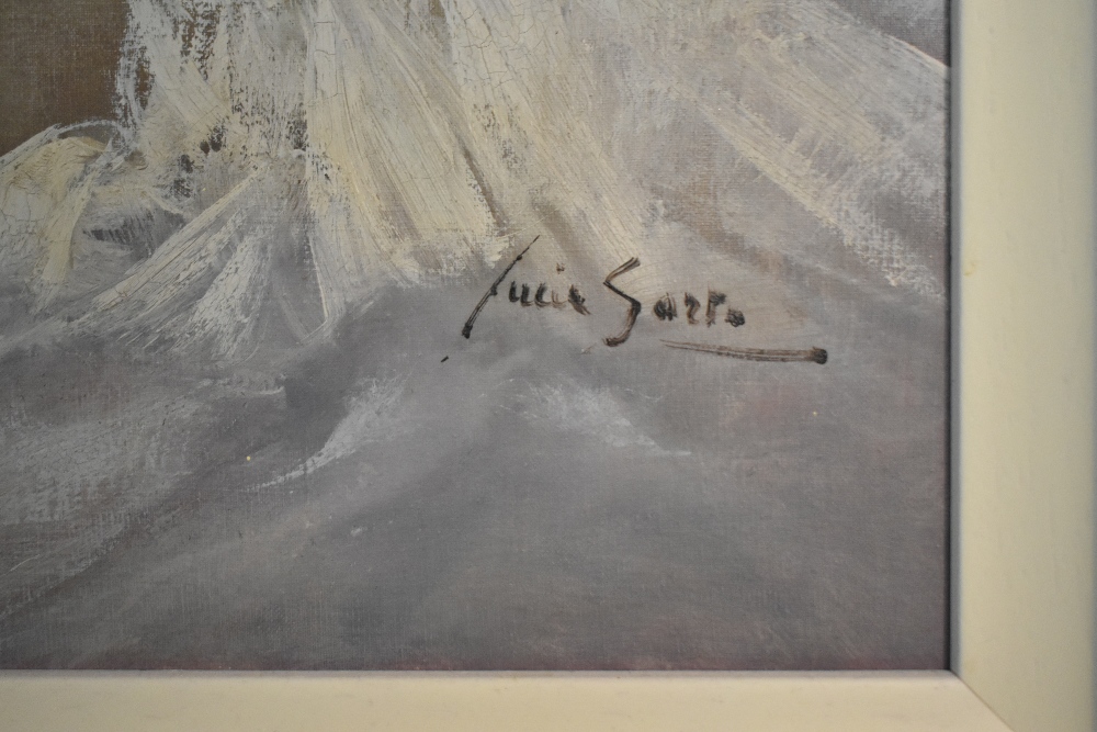 Lucia Sarto (Italian b.1950) oil on canvas, an attractive young woman seated and partially draped - Image 3 of 4