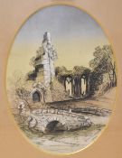 Agnes Dewhurst (19th Century School), watercolour, An architectural ruin with stone arched bridge to