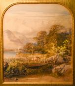 *local interest, William Hull (British 1820-1880) watercolour, Grasmere, a view with corralled