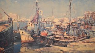 After R. Bartisch (20th Century), coloured print, 'Spanish Harbour', framed, measuring 58cm x