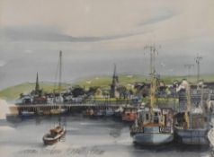 After Dorothy Bruce (20th Century), coloured print, 'Girvan Harbour', Scotland, signed to the