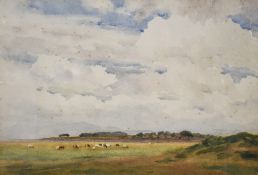 Robert W Little (British 1854-1944) watercolour, 'Anthorn, Cumberland' a landscape with cattle