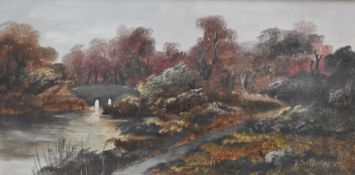 S. Cartledge (19th/20th Century), oil on board, An autumnal landscape with arched bridge, signed
