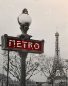 Contemporary, a Parisian poster print depicting a Metro stop and the Eiffel Tower, framed and