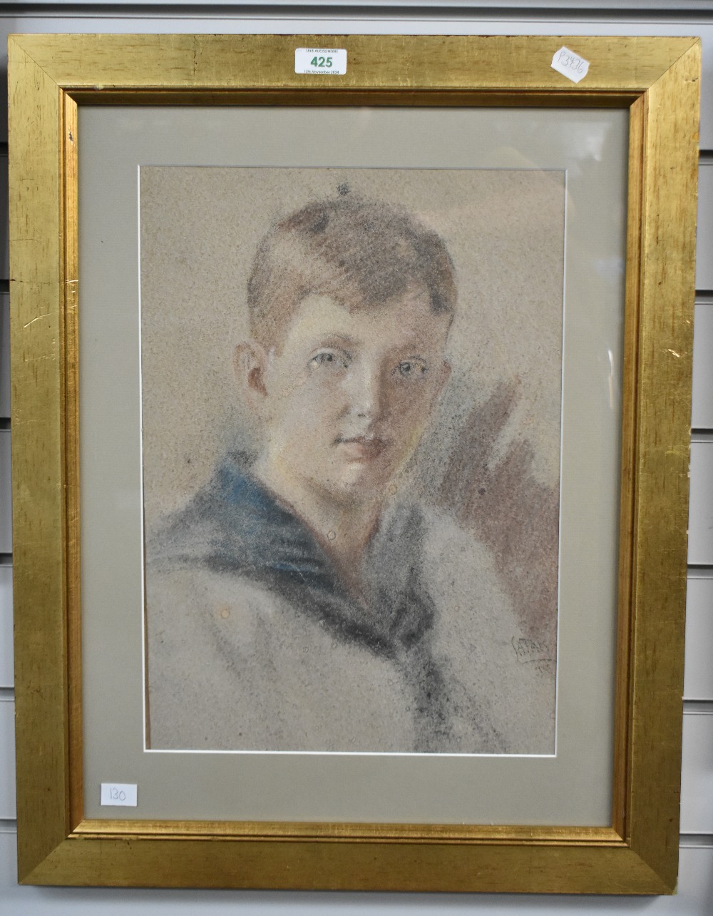 Early 20th Century School, pastel/paper, An Edwardian portrait of a young boy, signed indistinctly - Image 2 of 4