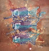 20th Century Indonesian School, batik print on material, A colourful Ciptoning illustration