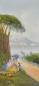 Maria Gianni (Italian 1873-1956) gouache, a view of Naples and a smoking Mount Vesuvius, with