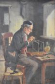 Alexander Austen (1859-1924, British), oil on canvas, A clock maker seated at his desk, signed to