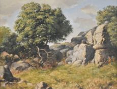 *local interest, Geoffrey H Pooley (British 1908-2006) oil on board, 'On Farleton Knott' a rocky