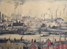 After Laurence Stephen Lowry (British 1887-1976) colour print 'Industrial Scene' within a green