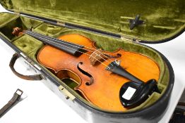 A traditional 14' violin, bearing internal label for William E Hill & Sons, London, in period fitted