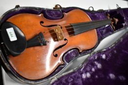 A traditional 14' violin, impressed mark on reverse 'Conservatory Violin' , with hard case , case in